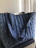 Nagy méretű,cottage shopper táska - virágos farmerben