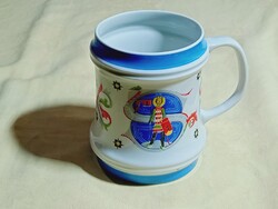 Sörös korsó Hollóházai porcelán - Agroker Kecskemét reklámtárgy - retro 5dl  No2