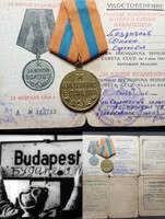 II. világháborús szovjet kitüntetés – Budapest elfoglalásáért, eredeti oklevéllel (1945)