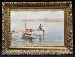 Diósy antal (1895-1977) early morning fishing in Siófok