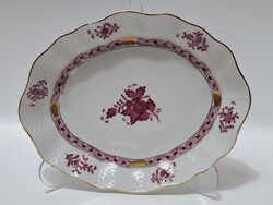 Herendi purpur Apponyi mintás tál, 21,8 x 17,3 cm
