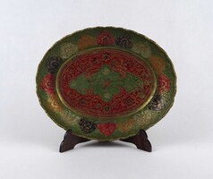 1V361 Régi díszes ovális indiai réz tál 16 x 19.5 cm