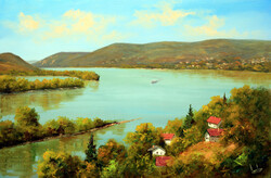 Lantos György: Ladikok a Tiszán 40x60 cm