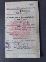 Régi Közmunka igazolvány Vörös Károly Dunaharaszti munkaerő nyilvántartó 1948