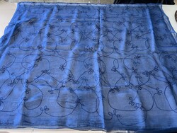 Large royal blue shawl with chain stitch embroidery, 180 x 110 cm