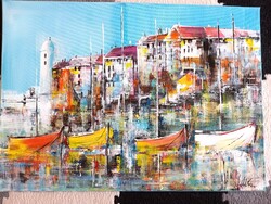 "MEDITERRÁN NYÁR" "festmény feszített vásznon 50 X70 cm
