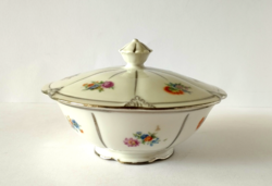 RÉGI SZÉP EZÜST TOLLAZOTT KŐBÁNYAI "DRASCHE" PORCELÁN BONBONIER,CUKORTARTÓ
