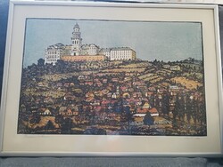 Réti Mátyás Pannonhalma szin.linó 42x59 cm ü.alatt, kerettel