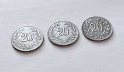 Ausztria 3 x 20 Heller, 1916, 1917, 1918.