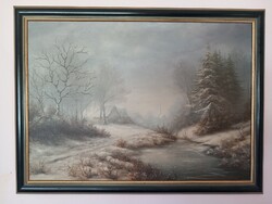 Varga Pál: Erdei patak  59*79 cm, olajfestmény kerettel