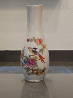 AKCIÓS! Hollóházi porcelán váza 28 cm– madár és virág motívummal