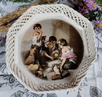 Bodrogkeresztúri kerámia festmény jelenetes tál