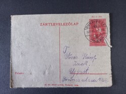 Zárt levelezőlap 20 fillér díjjegyes Dunavecse-Újpest Vörös Károly úrnak  1935