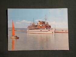 Képeslap,Balaton,móló,kikötő,vitorlás hajó,sétahajó látkép,részlet,1962-