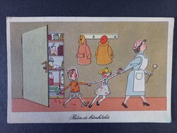 Régi rajzos képeslap Bűn és bűnhődés 1955