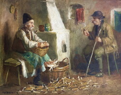 Horváth G. Andor (1876-1966):Beszélgetés ,festmény 40 x 50 cm,olaj-vászon