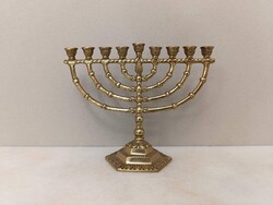 Hanuka gyertyatartó kis méretű réz menora menóra 9 ágú zsidó judaika hanukia Israel 302 1948