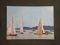 Képeslap,Balaton,móló,kikötő,vitorlás hajó látkép,részlet,1968-