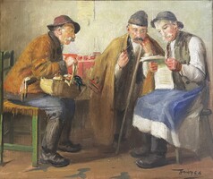 Horváth G. Andor (1876-1966):Friss hírek,festmény 50 x 60 cm ,olaj-vászon