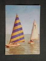 Képeslap,Balaton,vitorlás hajó látkép,részlet,1962-