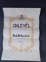 Oklevél a Rákosi korszakból 1954-ből - Háziipari Szöv. Orosháza, kartársnőnek
