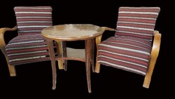 Antik art deco ülőgarnitúra:2 db hajlított fa karfás,epedás fotel,politurozott dohányzó asztallal