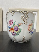 Hollóházi kézzel festett porcelán váza vagy kaspó 15 cm magas 17 cm átmérővel