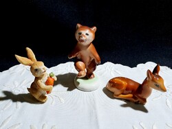 3 db aranyos porcelán állatka: Drasche maci és őzike, + kerámia nyuszi