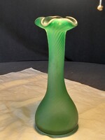 Régi cseh  üveg váza csavart  bordás  23 cm hibátlan