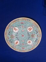 Kínai porcelán tányér türkiz alapon virágok kínai motívumok