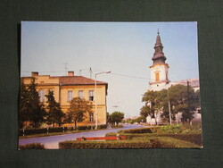Képeslap,Túrkeve,Petőfi tér,templom látkép,részlet,1985-