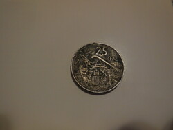 Spanyol o . 25 peseta  , 1957 ,  Franco , ezüst  , 8,5 gr ,26,5 mm