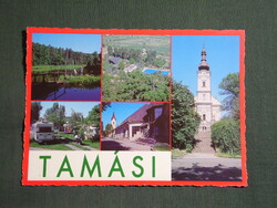 Képeslap,Tamási,mozaik,posta,templom,üdülő,strand,kemping látkép,részlet,1985-