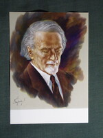 Képeslap,Budapest Nemzeti múzeum,Légrády Sándor,Kodály Zoltán arcképe festmény,1968