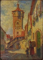 1V931 Zigány Zoltánné: Napfényes kaputorony 35 x 25 cm