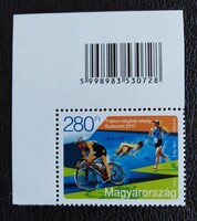 S5038kbfs /  2010 Triatlon VB Budapest bélyeg postatiszta vonalkódos bal felső ívsarki