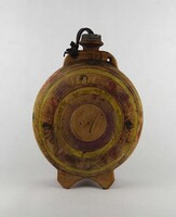 1V197 Antik faragott festett fa kulacs 24 cm