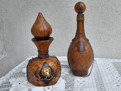 2 db bőrrel bevont antik üveg oroszlán díszítéssel