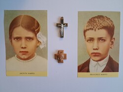 (10) Fatimai zarándoklatból származó kegykép, imakép  nyakláncra fűzhető keresztekkel!