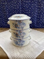 Antik három részes kis méretű porcelán ételhordó.