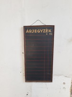 Antik kocsmai árjegyzék.