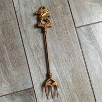 Szép régi bronz tálaló/forgató villa (25x4 cm)