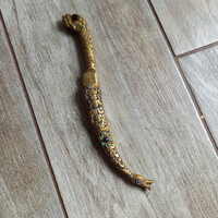 Díszes régi réz papírvágó kés, tokkal (19 cm)