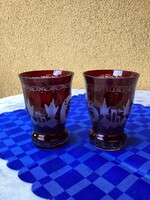 Két darab ÉGERMANN bíbor metszett pohár 12 cm.