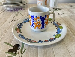 Retro Alföldi porcelán autós tányér és tyerek bögre egyben