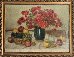 Perényi Kálmán  - Asztali csendélet gyümölcsökkel 60 x 80 cm olaj, vászon