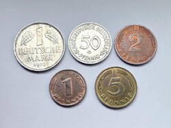 NSZK Német Szövetségi Köztársaság érmesor 5 db márka pfennig érme egyben