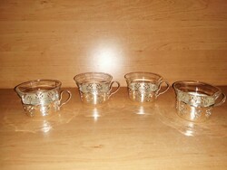 Retro orosz, üveg, fémtartós füles pohár készlet - 4 db egyben