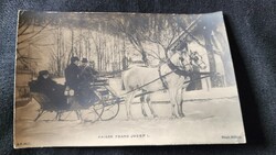 1908 HABSBURG FERENC JÓZSEF CSÁSZÁR MAGYAR KIRÁLY LOVAS SZÁNKÓ EREDETI KORABELI FOTÓ - LAP KÉP