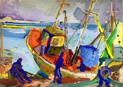 Bényi László (1909 - 2004): OLASZ HALÁSZOK KIKÖTŐBEN